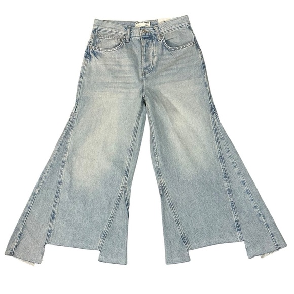 Free People Ripple Wide Leg Crop Jeans Light Wash Size 26 L Culottes Retro 70s - Picture 8 of 15
